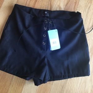 Black Lace-Up Shorts